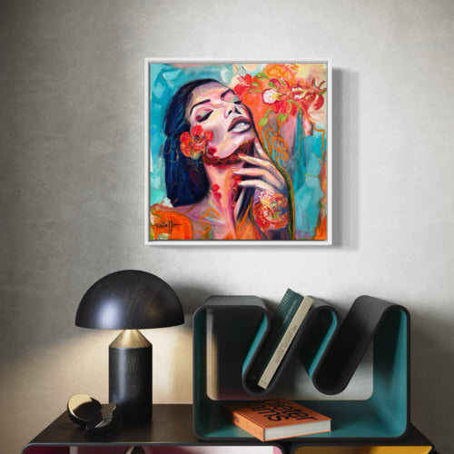 Ecstatic Bloom Original Canvas White Frame - 20074 SharonComello.Art
