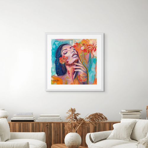 Ecstatic Blooms Fine Art Print Medium White Frame with embossed border - 20074 SharonComello.Art