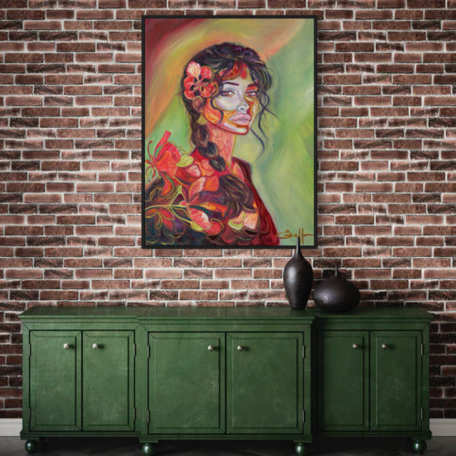 Fiery Grace Canvas Print Large Black frame 20076 SharonComello.Art