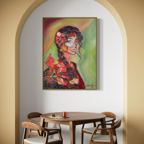 Fiery Grace Canvas Print Mounted Extra Large Oak frame 20076 SharonComello.Art