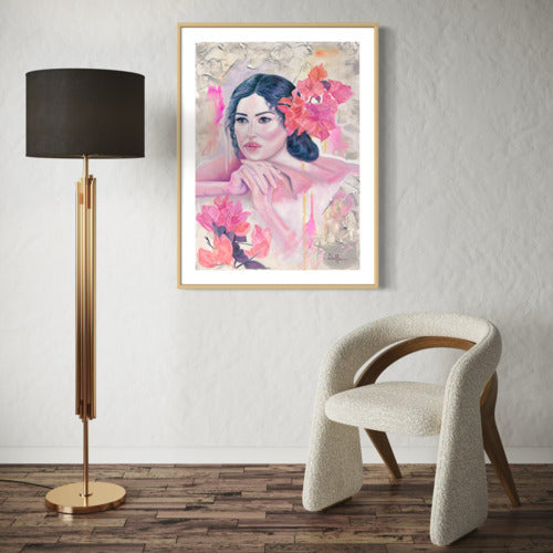 Floral Contemplation Fine Art Print with Embossed border Oak Frame_19706_SharonComello.Art