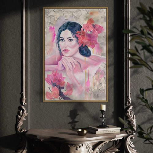 Floral Contemplation Original Mixed Media Oil on Canvas Oak Frame - 19706 SharonComello.Art
