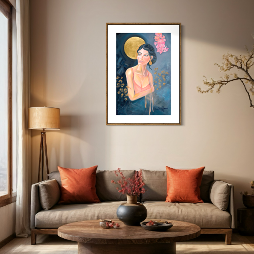 Gaze of Serenity Fine Art Print Medium Oak frame with Embossed White Border 19928 SharonComello.Art