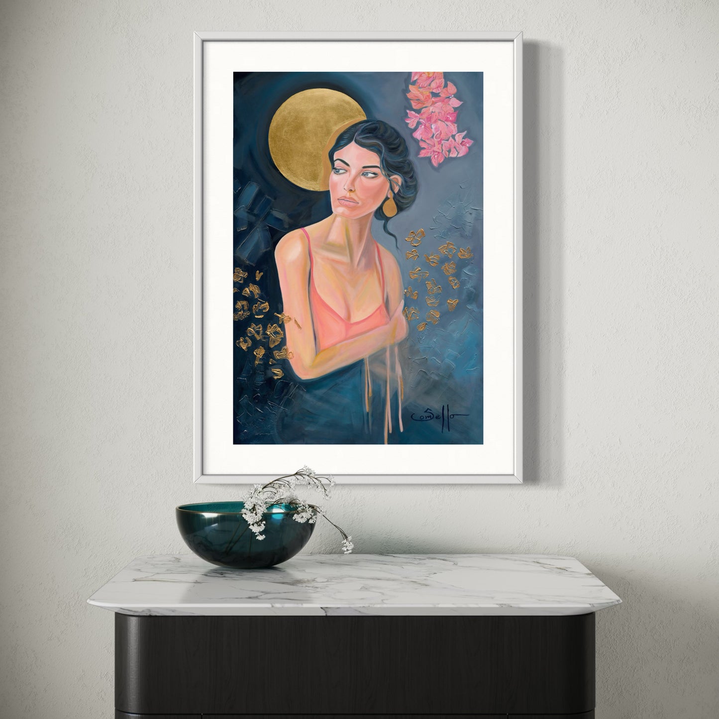 Gaze of Serenity Fine Art Print Small White frame with Embossed White Border 19928 SharonComello.Art