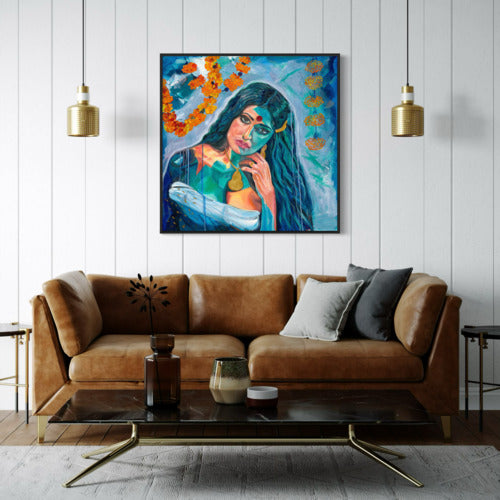 Gilded Serenity Original_Mounted Canvas Black Frame 19737 Sharon Comello Art