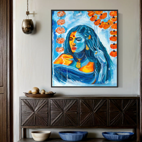 Golden Reverie Original Mixed Media Oil on Mounted Canvas Black Frame 19738 SharonComelloArt