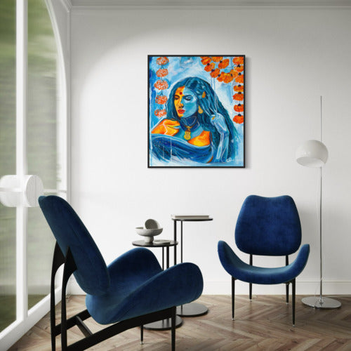 Golden Reverie Original Mixed Media Oil on Mounted Canvas Black Frame 19738 SharonComelloArt
