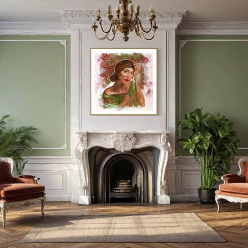 Graceful Poise Fine Art Print Embossed Border Oak Frame 19734 SharonComello.Art