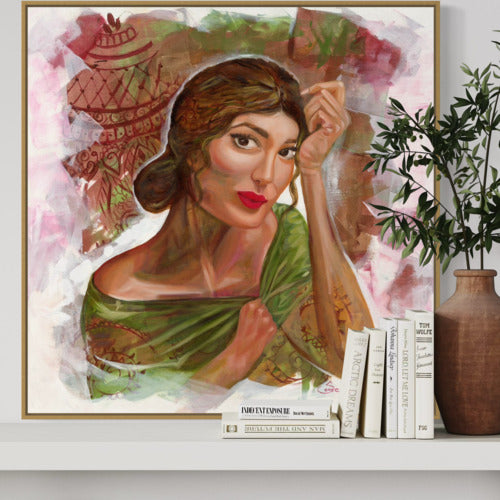 Graceful Poise Original Mounted Canvas Oak Frame 19734 Sharon Comello Art