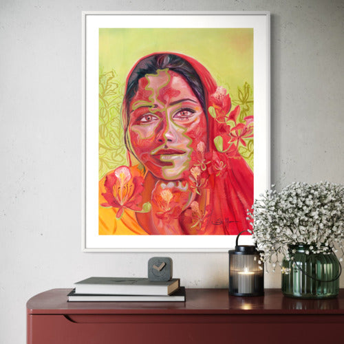 Radiant Bloom Small Fine Art Print with Embossed border White Frame 20075 SharonComello.Art