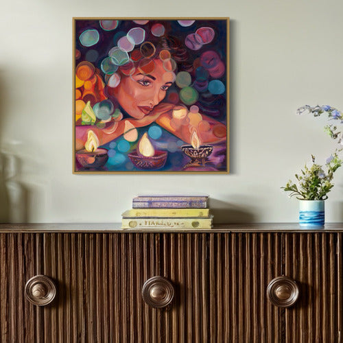 SharonComello.Art - Contemplative Glow Small Canvas Print Oak frame