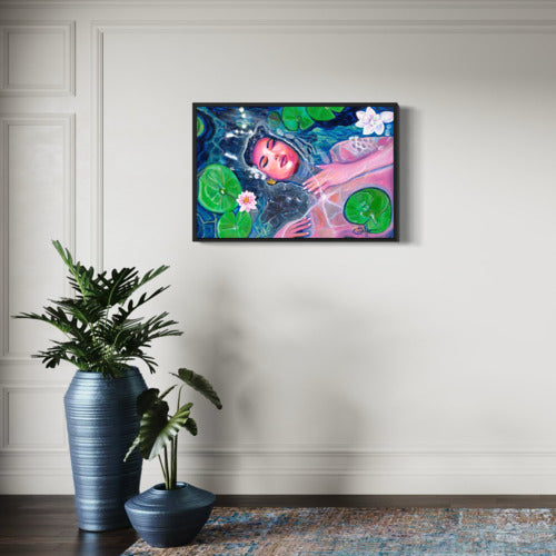 Serenity in Water Mounted Canvas Print Black Frame 19735 Sharon Comello Art