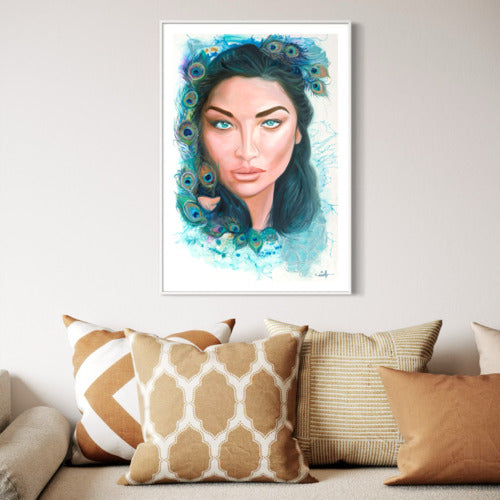 Serenity in Feathers Small Fine Art Print with Embossed border White Frame 20257 SharonComello.Art