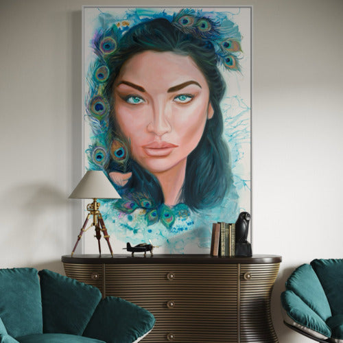 Serenity in Feathers Original Canvas White Frame 20257 Sharon Comello Art