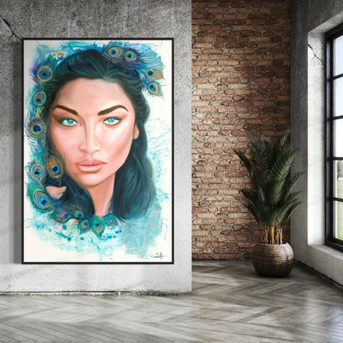 Serenity in Feathers Original Mounted Canvas Black Frame 20257 Sharon Comello Art