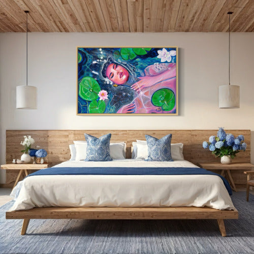 Serenity in Water Mounted Canvas Print Extra Large Oak Frame 19735 Sharon Comello Art