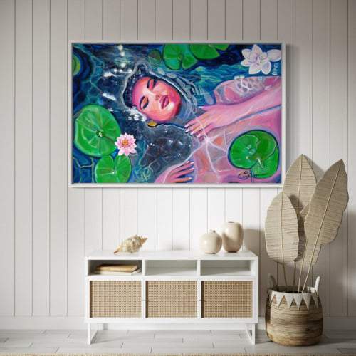 Serenity in Water Mounted Canvas Print Large White Frame 19735 Sharon Comello Art
