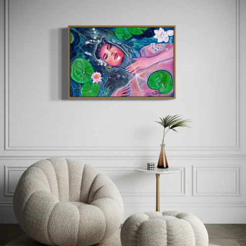 Serenity in Water Original Mounted Canvas Oak Frame 19735 Sharon Comello Art