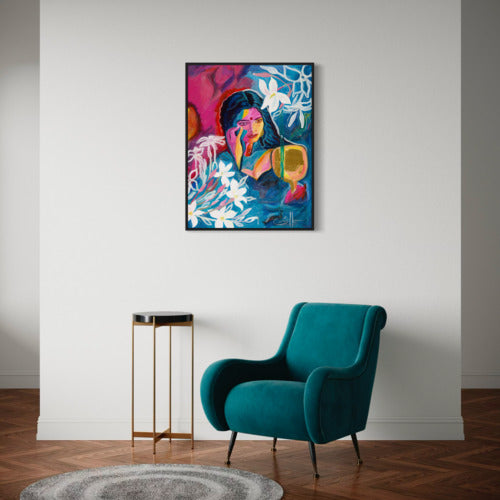 Vivid Reflections Original Mixed Media Acrylic on Canvas Black Frame 19707 Sharon Comello Art