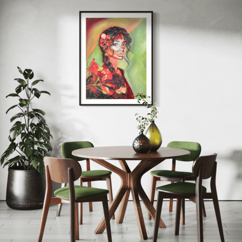 Fiery Grace Fine Art Print with Embossed White Border Black Frame 20076 SharonComello.Art