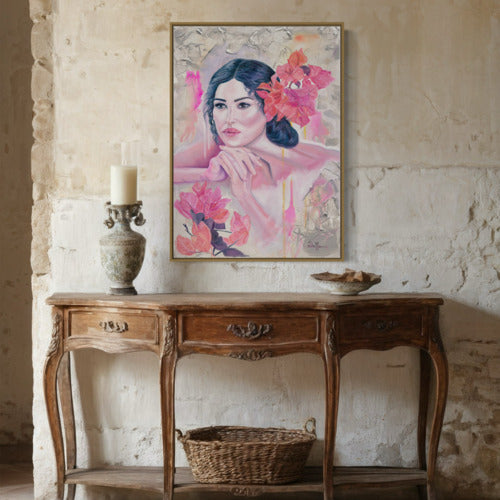 Floral Contemplation Canvas Print Oak frame 19706 Sharon Comello Art