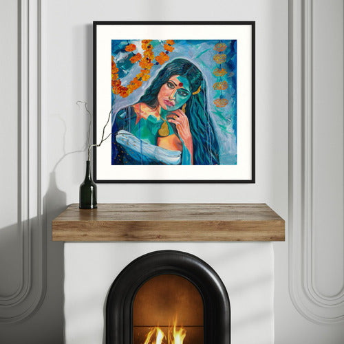 Gilded Serenity Fine Art Print Medium With White Embossed Border and Black Frame 19737 SharonComello.Art