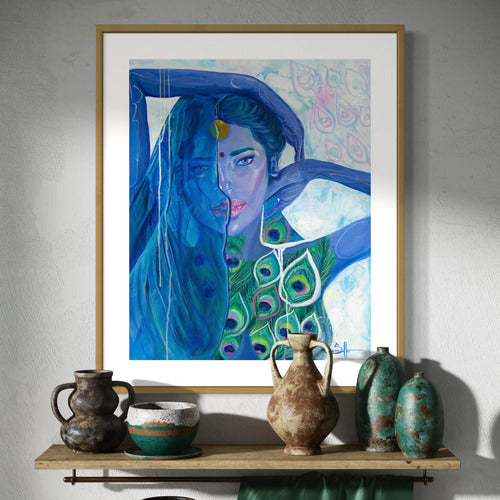Peacocks Embrace Fine Art Print Oak Frame With White Embossed Border 19740 SharonComello.Art